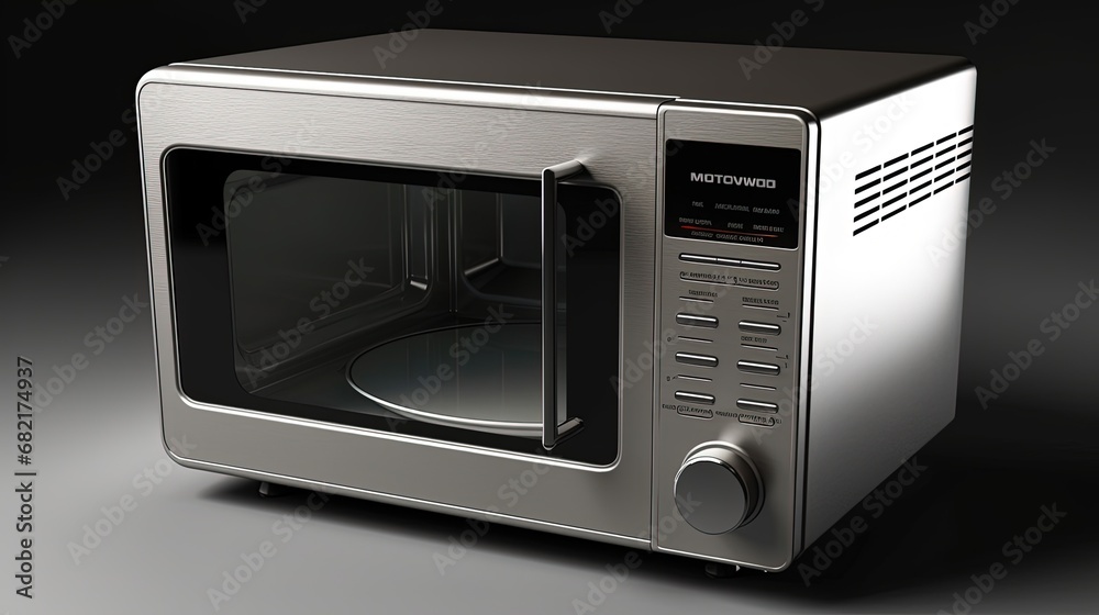Fototapeta premium Closed metallic microwave. 3d generative ai