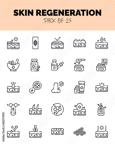 set of Skin Regeneration Lineal Cut icons for logo & web. Vector illustration