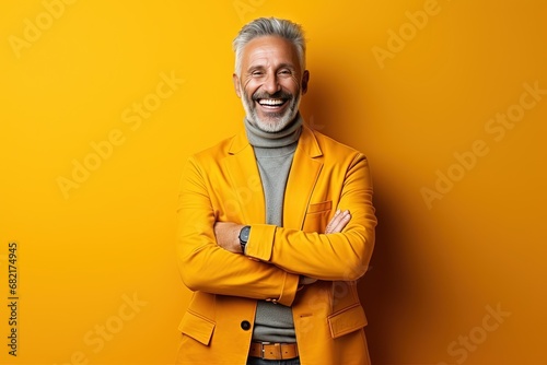 Handsome smiling, happy and pleased man with positive vibes. Human person dressed in fashionable, colorful and fun clothes. Generative AI, AI