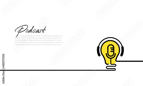 Continuous one line drawing of podcast microphone with lightbulb .