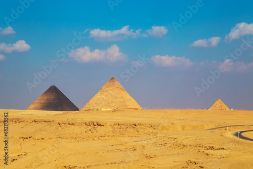 Great Egyptian pyramids. The black pyramid is an unusual natural phenomenon.