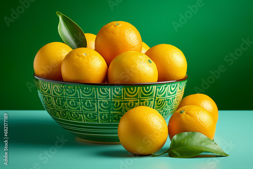 Oranges in a green traditional bowl