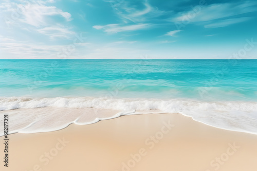 Beautiful white Tropical sand beach and tropical sea. Summer vacation background. Copy space.