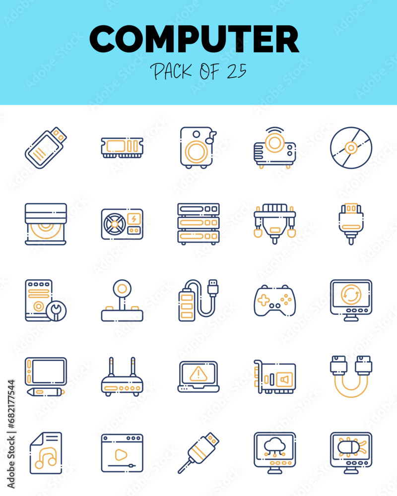 Fototapeta premium set of Computer Two Color icons for logo & web. Vector illustration