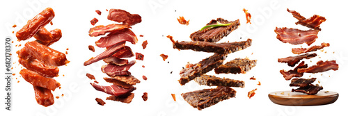 Set of beef jerky isolated on transparent background.