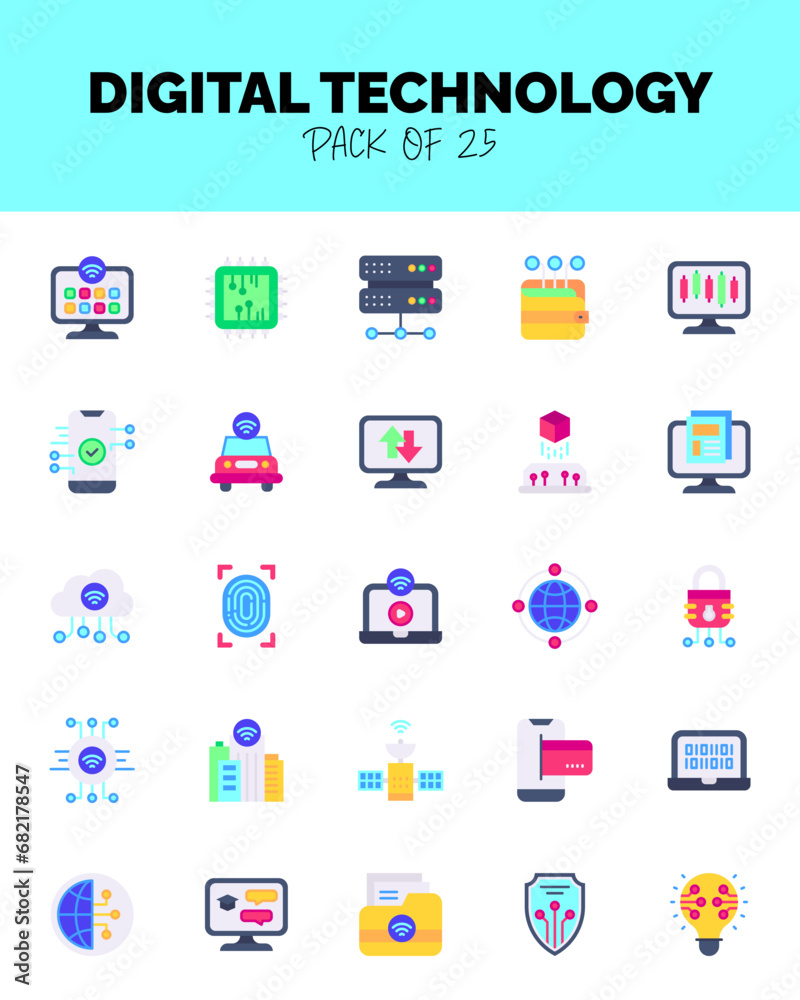 set of Digital Technology flat icons for logo & web. Vector illustration