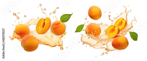Set of apricot juice splash isolated on transparent background.