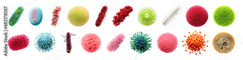 Set of microbes and viruses isolated on transparent background.