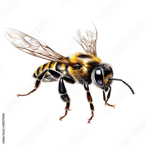A Magnified View of a Busy Bee on a Serene White Canvas. PNG File © LUPACO PNG