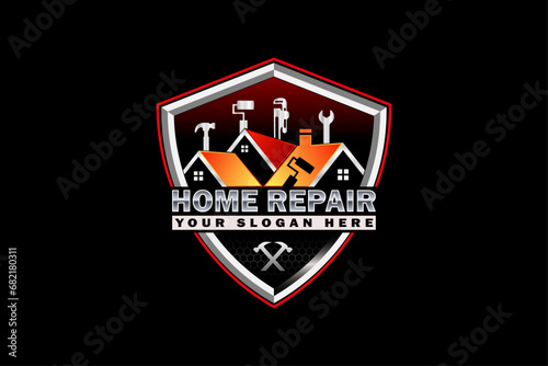 High quality colorful home repair, roofing, remodeling, handyman, home renovation, decor logo