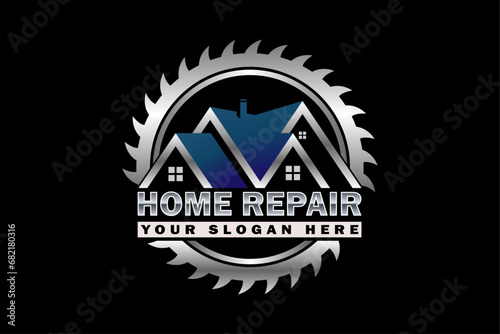 High quality colorful home repair, roofing, remodeling, handyman, home renovation, decor logo