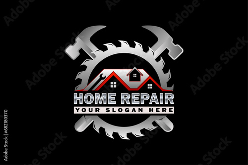 High quality colorful home repair, roofing, remodeling, handyman, home renovation, decor logo