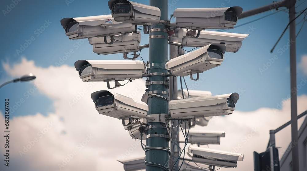 CCTV security cameras on the pole. Safety and protection concept CCTV security cameras on the pole. Safety and protection concept