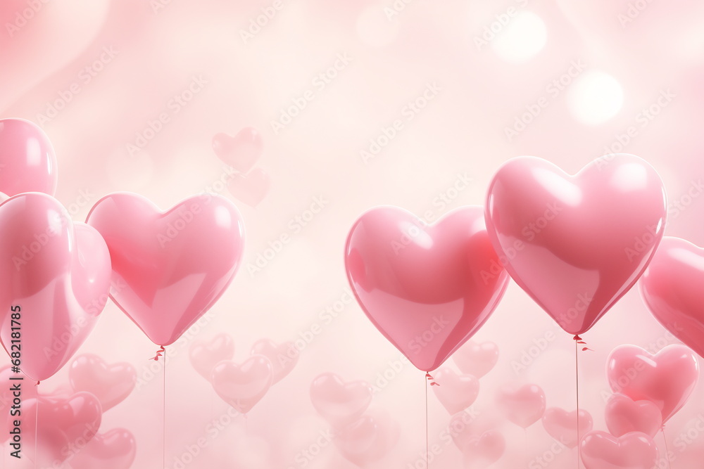 Heart shape pink balloons. Valentine's Day or Mother's Day elements against pink background