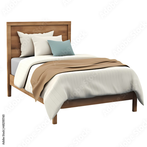 Queen size bed on transparent background, white background, isolated, bed illustration © ting