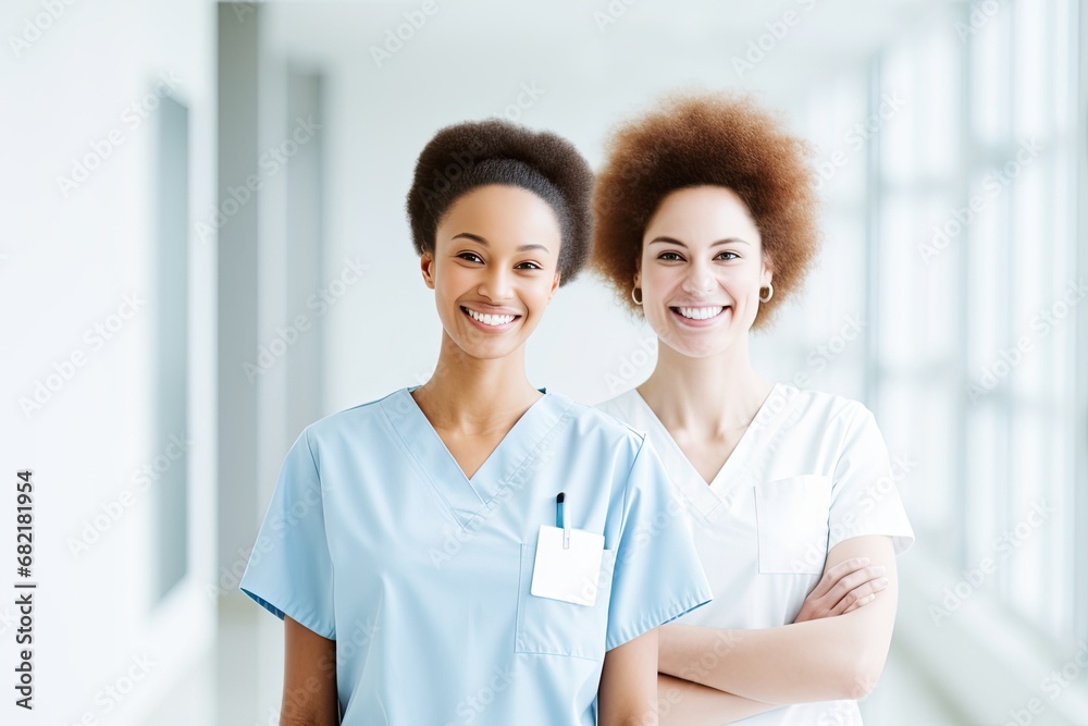A group of medical workers, including doctors and nurses, provide care with smiles in the hospital. A group of medical workers, including doctors and nurses, provide care with smiles in the hospital.