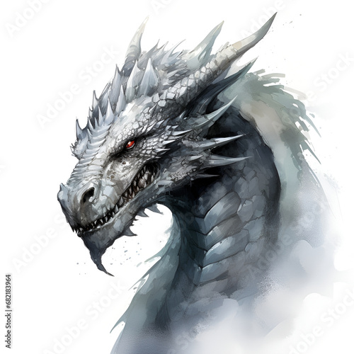 Dragon head isolated on white background. watercolor illustration photo