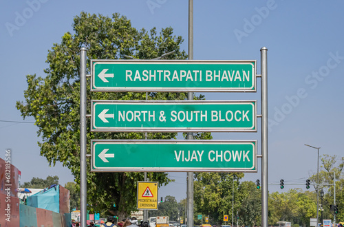 Road sign in the city Delhi India