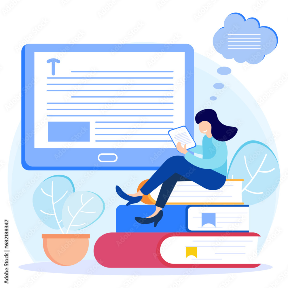 Illustration vector graphic cartoon character of blogging