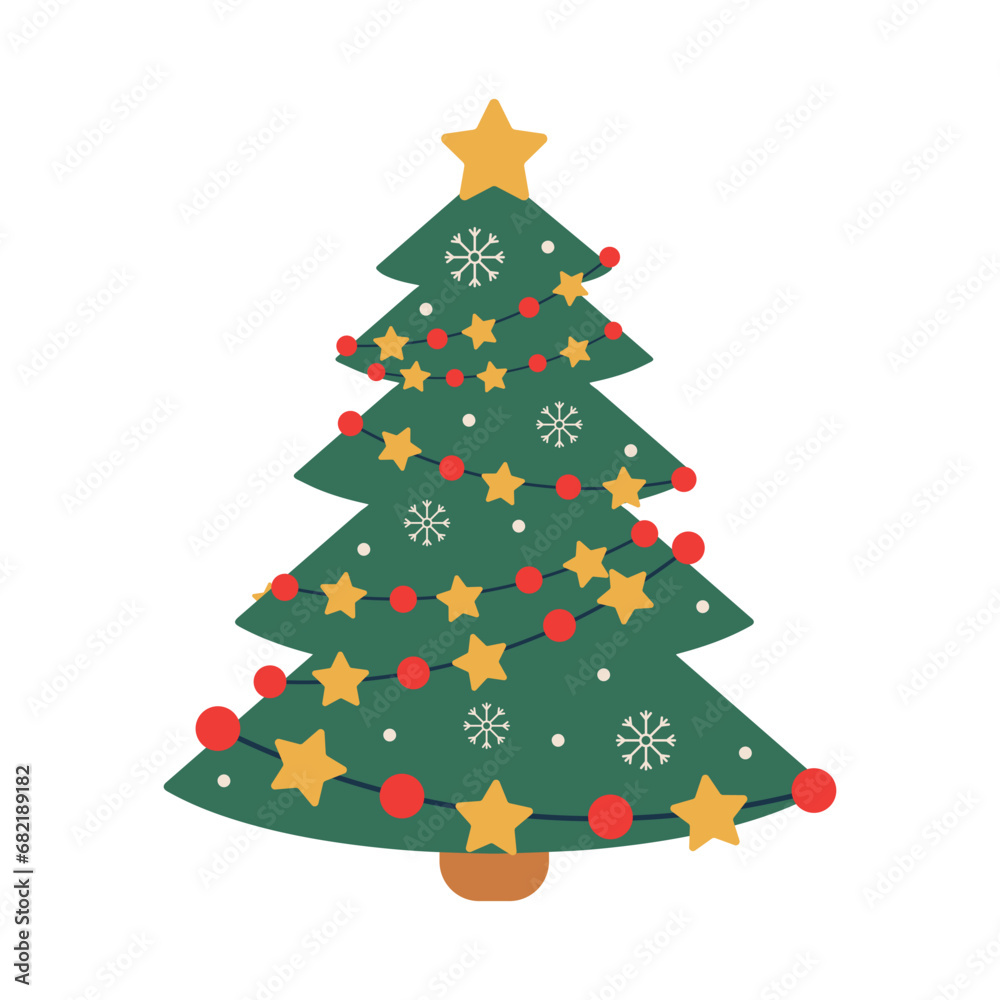 Obraz premium Christmas tree with decorations. Winter holiday elements.
