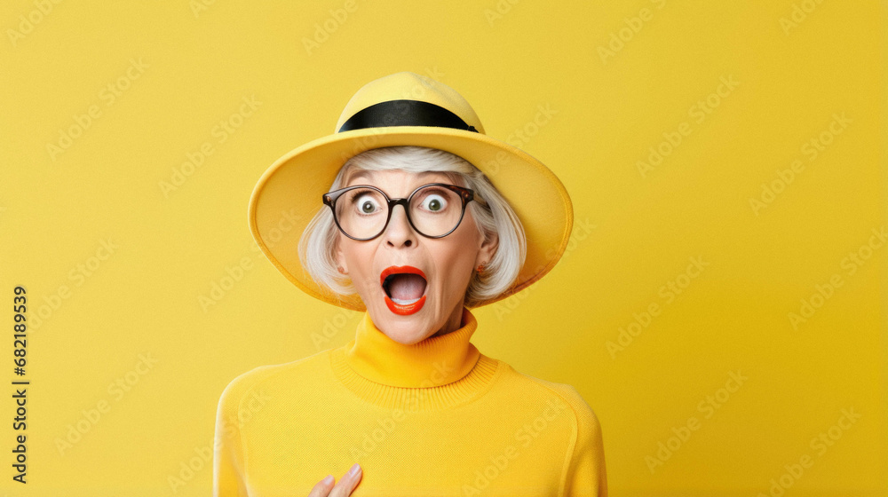 Senior beautiful woman with yellow hair with blue eyes and glasses and beret celebrating victory with happy smile and winner expression with raised hands.