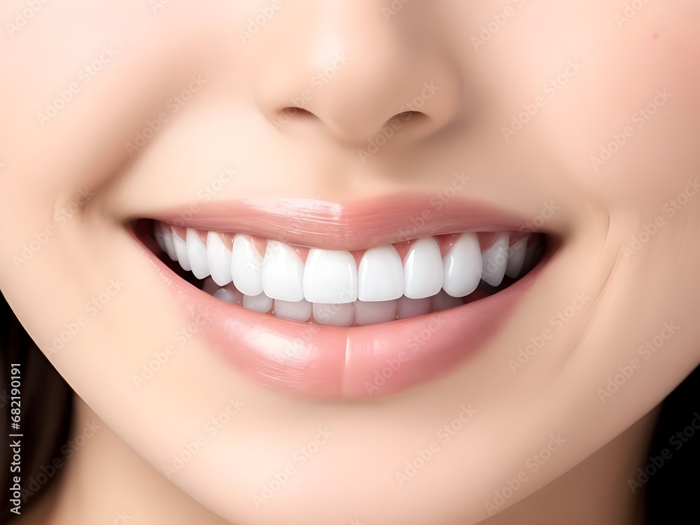 Fototapeta premium portrait of a woman close up white teeth dentist ads in studio