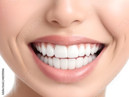 portrait of a woman close up white teeth dentist ads in studio