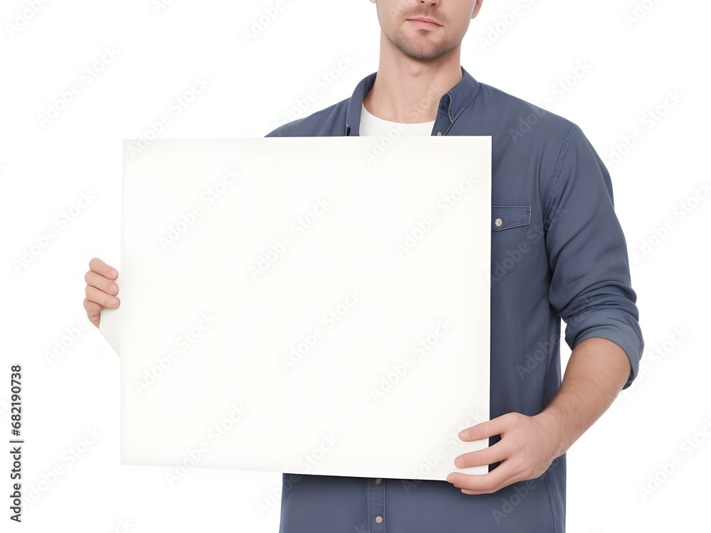 man holding a blank placard man holding a blank placard