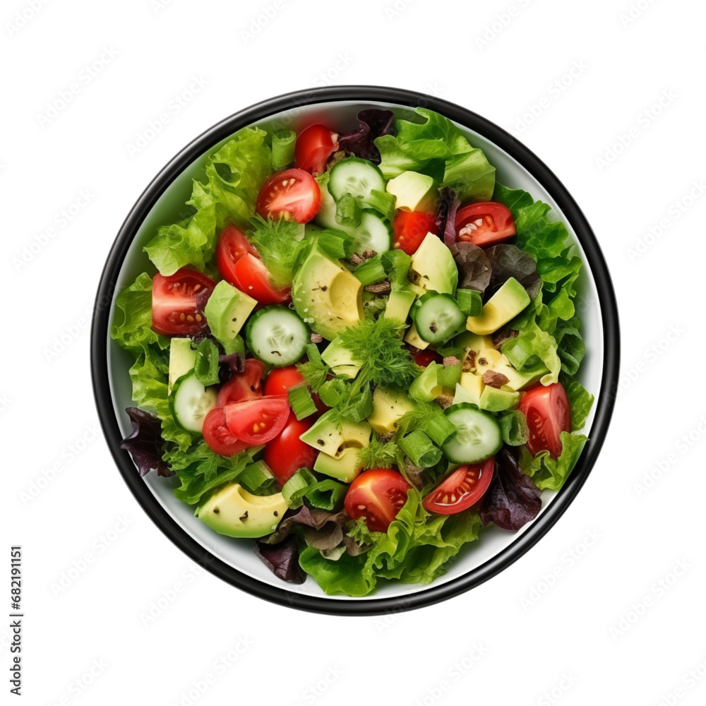 Top view salad in bowl isolated transparent, Generative AI Top view salad in bowl isolated transparent, Generative AI