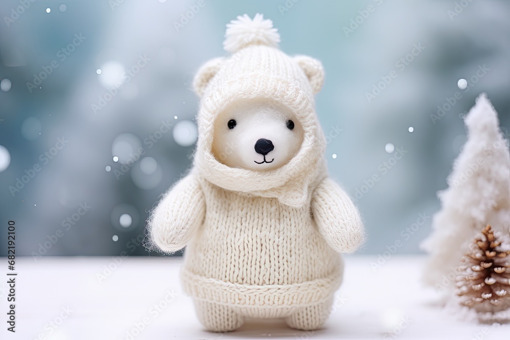 cute little icebear knitted wool miniature