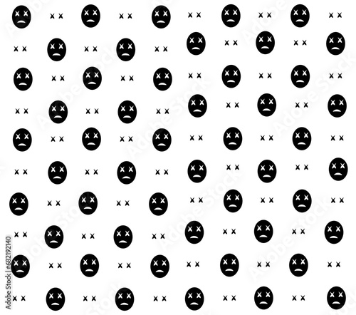 Sad emoji pattern on a white background with the text 