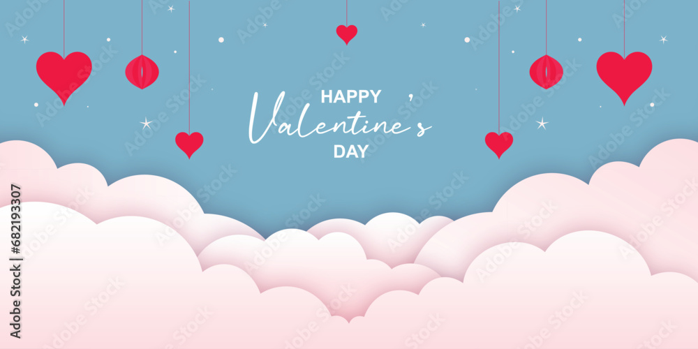 Happy valentine day wishing or greeting, banner, poster, design with creative love composition of the heart or cloud. Vector illustration