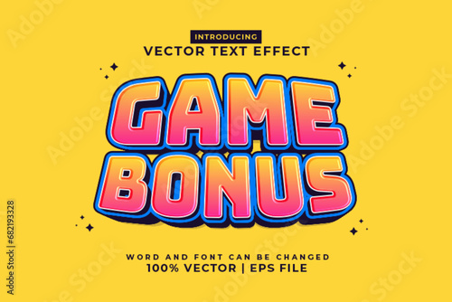 Editable text effect Game Bonus 3d cartoon template style premium vector