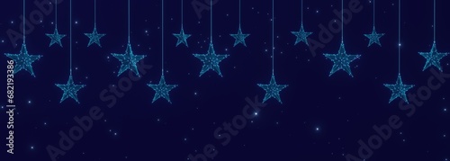 Neon blue stars hanging background
