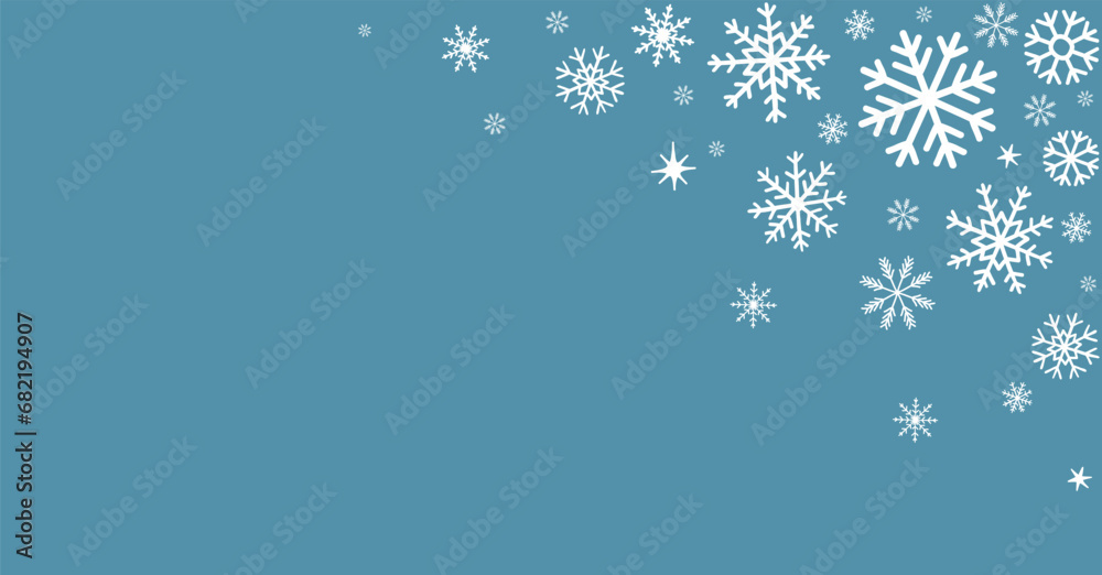 decorative hand drawn winter background with snowflakes pattern, snow, stars, design elements on blue