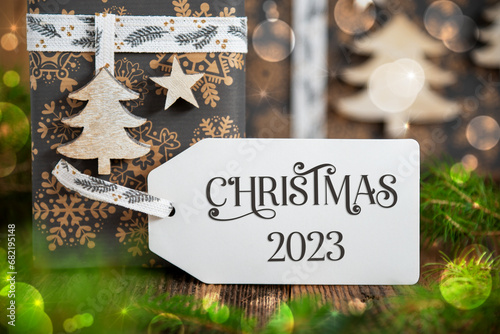 Text Christmas 2023, With Winter Gifts, Christmas Background