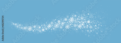 decorative hand drawn winter background with snowflakes wave, snow, stars, design elements on blue
