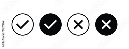 tick and cross icon set in black color both fill and stroke