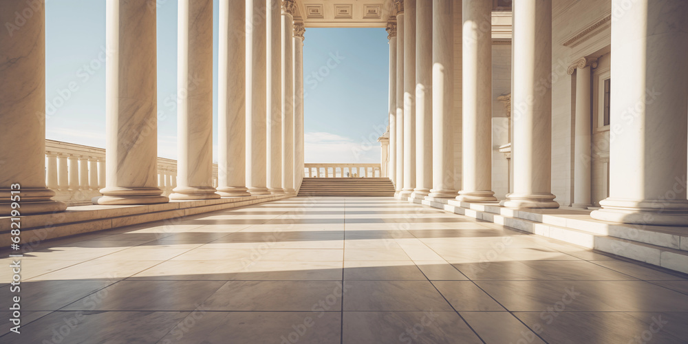 Fototapeta premium row of classical columns with steps, blue sky
