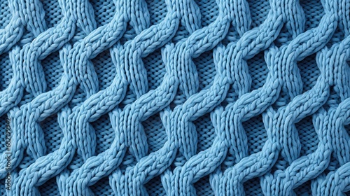 Knitted wool blue background. Handmade fabric texture. Generative AI
