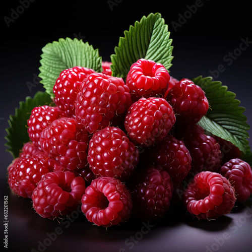 Crimson Delight: Plush Raspberries Nestled Among Fresh Green Foliage