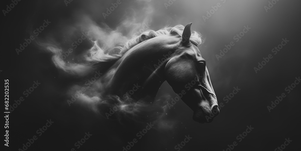 Fototapeta premium Horse head and smoke on white background 