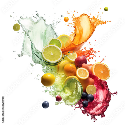 Citrus Symphony  A Dynamic Splash of Colorful Fruit Juices