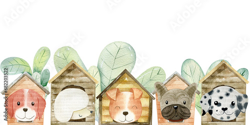 Canvas Print Cute dogs in kennels