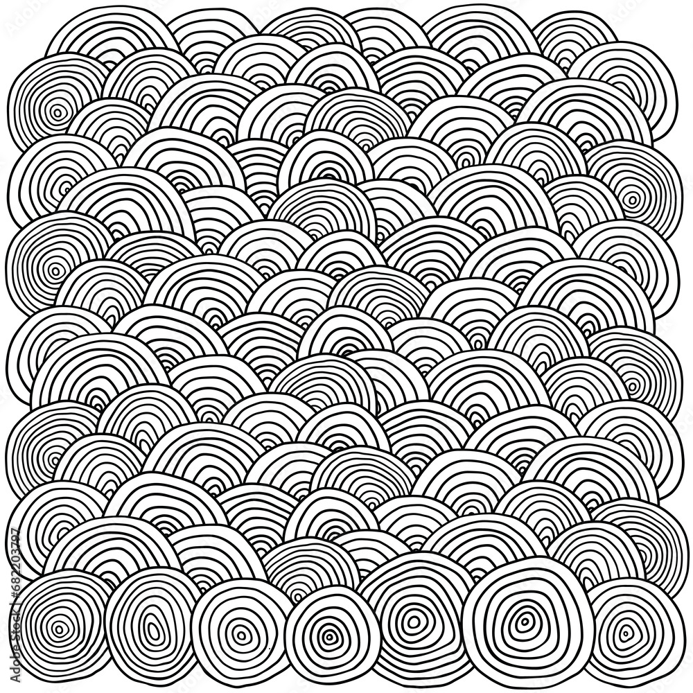 Pattern for coloring book. Hand-drawn swirls, ringlets, sea waves, circles. Doodle, vector, zentangle design element. Adult coloring book