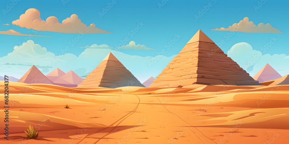 Pyramids in the desert landscape vector background