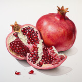 Open Pomegranate on White Background: Versatile Creative Material