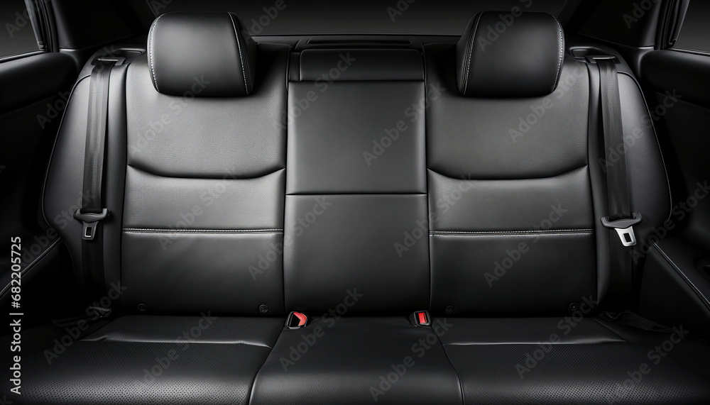 Fototapeta premium Rear black leather seats of a modern car. black car interior close-up