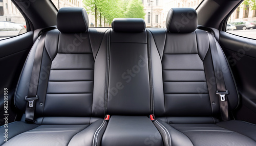Luxurious black leather rear seats of a modern new car. black car interior © Александр Довянский