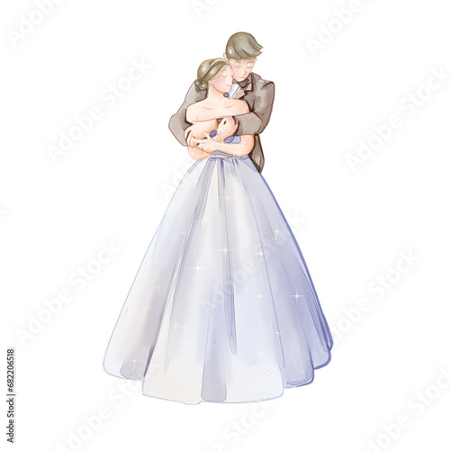 bride and groom in wedding dress watercolor